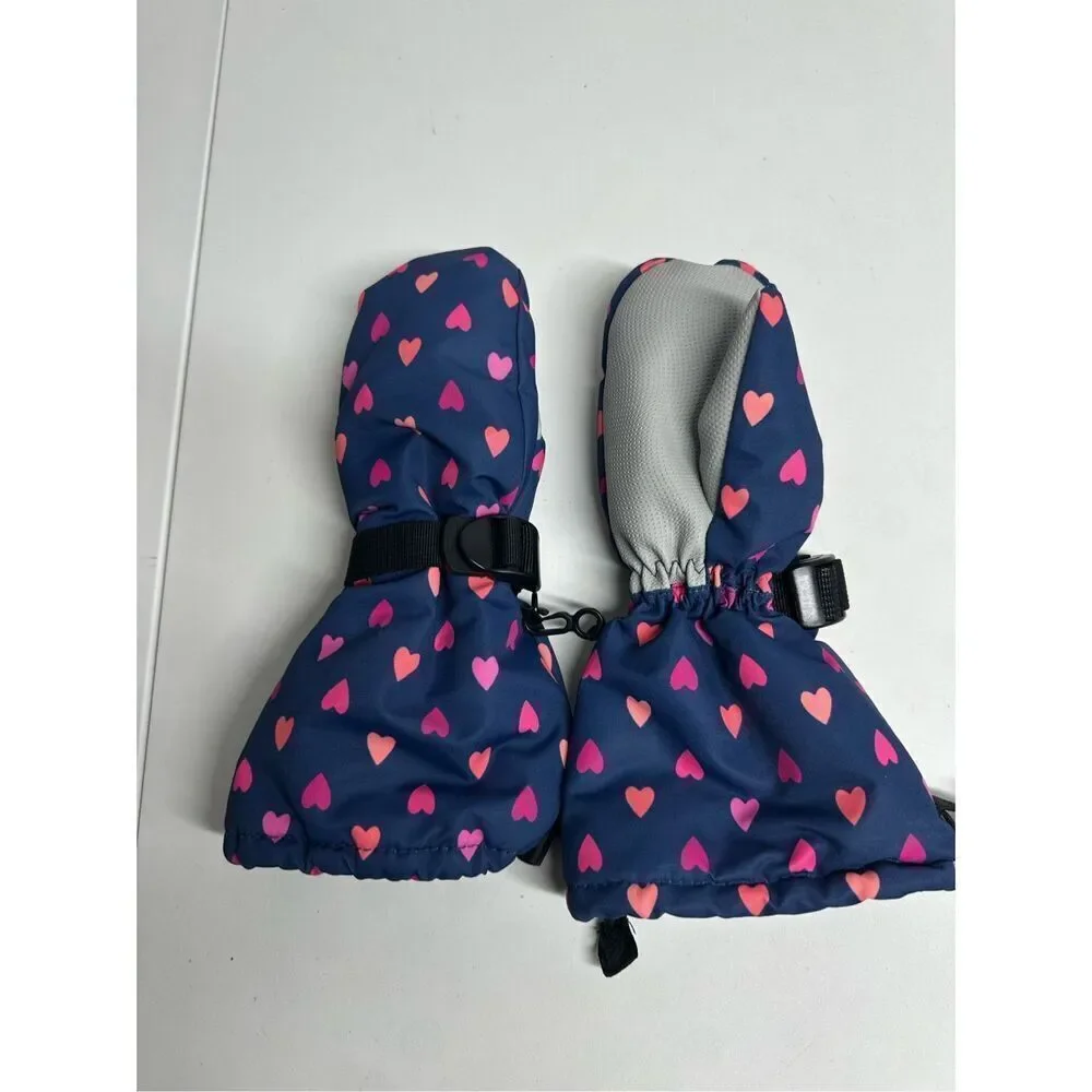 Girls Snow Mittens Thinsulate Size 4-6Y Blue Hearts Print